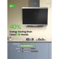 COMFEE' 60cm Angled Cooker Hood Class A+ Tempered Glass Extractor Hood With Touch Screen, LED And Recirculating System