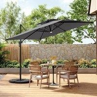 £Breeins£3M Dark Grey Garden LED Light Parasol Outdoor Umbrella with Cross Base