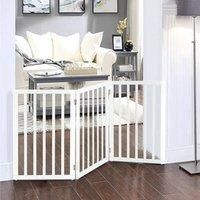 £Breeins£Foldable Wood Pet Free Standing Indoor Gate, White 3 Panels