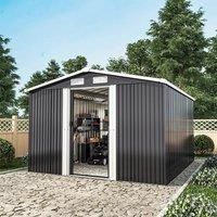 £Breeins£10 X 8 FT Black Outdoor Storage Shed, Metal Large Shed Garden with Air Vent, 2 Slide Door