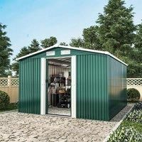 £Breeins£10 X 8 FT Green Outdoor Storage Shed, Metal Large Shed Garden with Air Vent, 2 Slide Door
