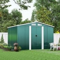 £Breeins£6 X 8 FT Green Outdoor Storage Shed, Metal Large Shed Garden with Air Vent, 2 Slide Door