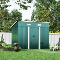 £Breeins£4 X 8 FT Green Outdoor Storage Shed, Metal Large Shed Garden with Air Vent, 2 Slide Door