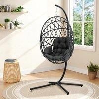 £Breeins£Woven Outdoor Egg Hanging Chair with Stand and Cushion