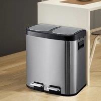 £Lifeideas£30 L/8 Gallon Trash Can, Rectangular Dual Compartment Recycling Step Bin, Stainless Steel
