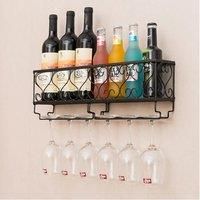 £Lifeideas£50CM Wall Mounted Metal Wine Glass Rack Drink Bottle Storage Display Shelf, Black