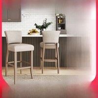 Set of 2 Height Linen Bar Stool for Kitchen, Beige