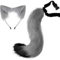 Halloween Cosplay Grey Faux Fox Tail and Ear Headband Set