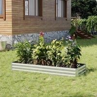 Livingandhome Silver Outdoor Rectangular Metal Raised Garden Bed, 240cm W x 88cm D x 30cm H