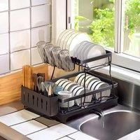 Black Dish Rack with Utensil Holder and Glass Holder