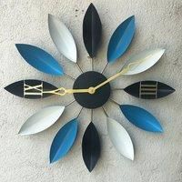 Large Vintage Flower Wall Clock Home Art Decor, Blue
