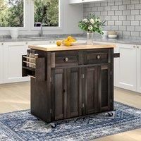 Wooden Kitchen Island Cart with Storage Cabinets, Rolling Kitchen Trolley with Wheels for Dining