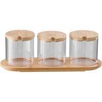 3Pcs Glass Spice Jars Seasoning Box Set with Bamboo Spoons