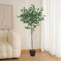 Artificial Plant Fake Ficus Tree Home Decorative in Black Plastic Pot H 150 cm