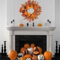 Christmas Halloween Artificial Maple Wreath Rattan with LED Light, Fruit Bunch 45CM