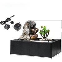 Buddha Zen Tabletop Fountain with LED Lights and Succulents