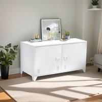 Metal Storage Sideboard Cabinet TV Stand with 2 Door Buffet, White