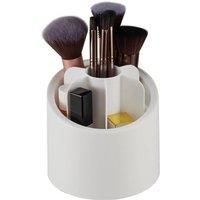 White Plastic Rotating Makeup Brush Cylinder Case with Removable Compartments