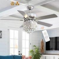 KOMORE Modern 52 Inch Crystal 3-Light Ceiling Fan with Remote, 5 Blades for Office, Living Room, Bedroom
