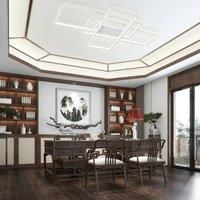 KOMORE Neutral Style Rectangular LED Semi Flush Ceiling Light, White / Stepless Dimming for Office,
