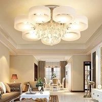 KOMORE Modern Round Acrylic LED Semi Flush Mount with Crystal Accent for Office, Living Room,