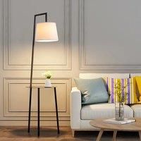 KOMORE 60 W Metal Tray Table Floor Lamp with Linen Lampshade for Living Room Office, Bedroom,