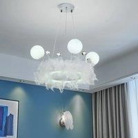 KOMORE Feather LED Pendant Light with Crystal Balls 18W 1980lm for Kitchen Living Room Hallway