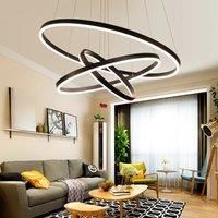 KOMORE Modern 3 Ring Aluminum Round Hanging LED Pendant Light Stepless Dimming & Cool White for Kitchen Living Room Hallway