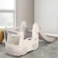 KIDkid 2 in 1 Kids Home Multi Functional Slide with Bus for Kids Age 1-3, 196cm Grey and White