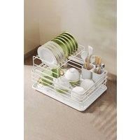 Kitchen 2-Tier Metal Dish Drainer Rack Detachable Storage Drip Tray Sink Washing Plates Draining Board