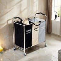240L 3-Section Laundry Basket Detachable Metal Frames with Wheels