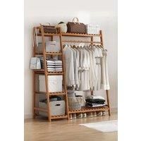 Bamboo Clothing Garment Rack 7 Tier Storage Shelf Coat Clothes Hanging Rack