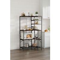L-Shaped Corner Kitchen Bakers Rack Microwave Shelf with Power Outlets