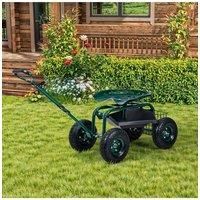 Rolling Garden Cart with Seat and Tool Tray