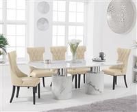 Antonio 180cm White Marble Table With 4 Grey Sophia Chairs