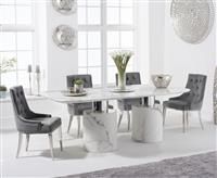 Antonio 180cm White Marble Dining Table with 4 Grey Sienna Chairs