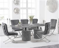 Antonio 220cm Grey Marble Table With 6 Grey Lorenzo Velvet Chairs