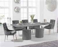 Antonio 220cm Grey Marble Table With 6 Grey Sienna Velvet Chairs