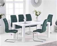 Atlanta 120cm White High Gloss Dining Table with Lorin Velvet Chairs