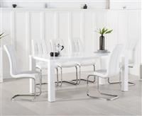 Atlanta 200cm White High Gloss Dining Table With 6 White Vigo Chairs