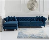 Chiswick Extra Large Blue Velvet Left Facing Chesterfield Corner Chaise Sofa