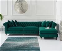 Chiswick Extra Large Green Velvet Right Facing Chesterfield Corner Chaise Sofa