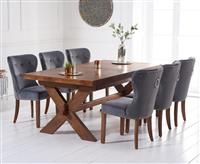 Bordeaux 200cm Dark Solid Oak Extending Dining Table With 6 Grey Knightsbridge Velvet Chairs