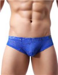sandbank Men's Lace Panties Translucent Nylon Sexy Boxer Blue, XS(Tag