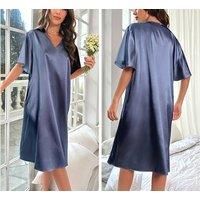 Satin Faux Silk Nightdress For Women In 6 Colours - Black