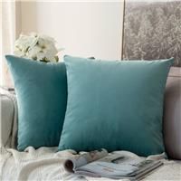 MIULEE Velvet Soft Soild Microfiber Decorative Square Pillow Case Throw Cushion Cover for Sofa Bedroom with Invisible Zipper 16x16 Inch 40x40cm Teal Green Set of 2 Lined