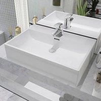 Basin with Faucet Hole Ceramic White 60.5x42.5x14.5 cm