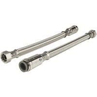 2x Speedfit 15mm x 1/2'' 300mm Union Nut Braided Flexi Hose With Service Valve