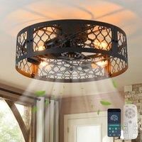 Ceiling Fans with Lights Industrial Style Farmhouse Ceiling Fan 50cm Metal Caged Lighting E27 Flush Mount with Remote Control Black 4 Lights