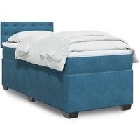 Box Spring Bed with Mattress Dark Blue 90x200 cm Velvet